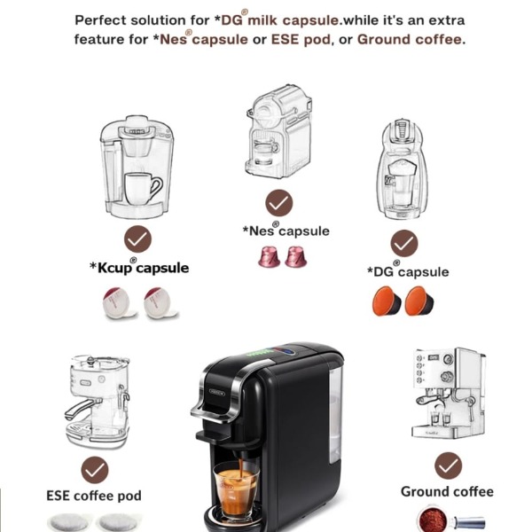 HiBREW 5-in-1 Capsule Coffee Machine Hot/Cold Cappuccino Nespresso ESE Pod 19Bar